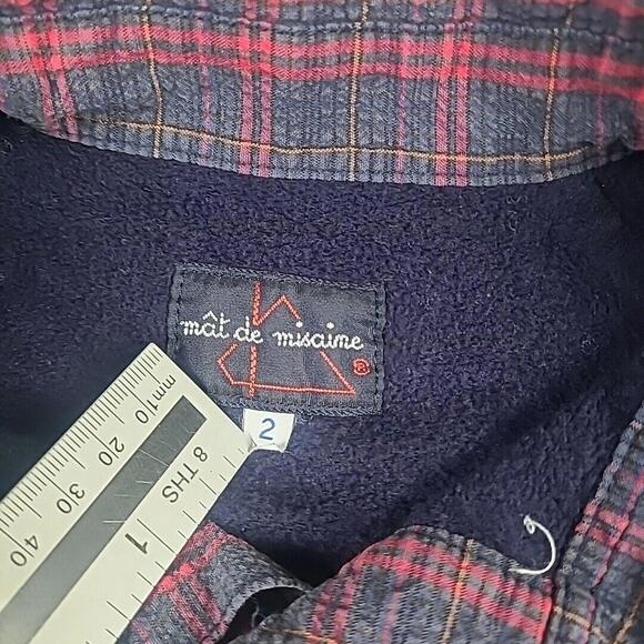 Mat De Misaine Crop Sweater Size 2 Navy Plaid Collar Made in France Preppy - Picture 4 of 8